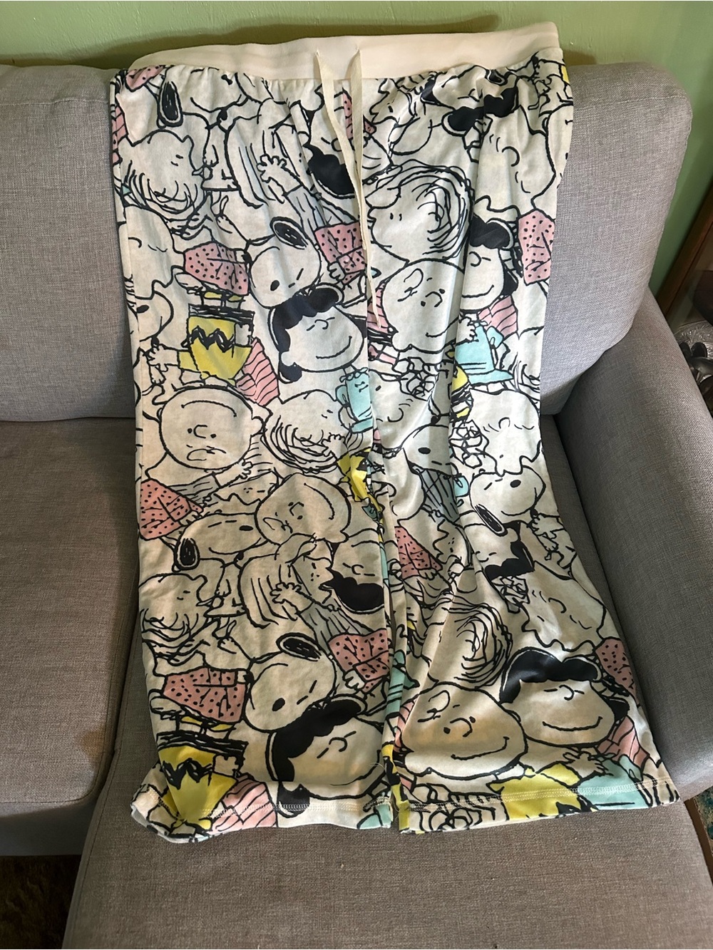 Peanuts Snoopy Pajama Bottoms - White with Black, Pink, Yellow, Blue Prints